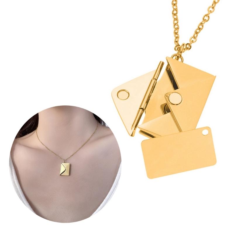 Valentine's Day Love you Secret Hidden Message Pendant Necklace Stainless Steel Can Open Photo Frame Envelope Necklace