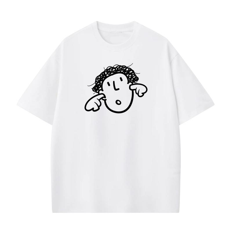 ZAZOMDE 2026 Casual Hip Hop Unisex Tshirt Funny Hand Drawn Surprised Curly Character Print Short Sleeve Loose Daily Wear Tees