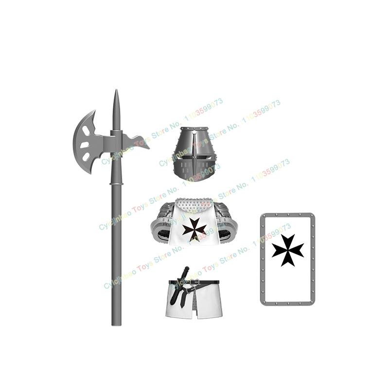 Medieval War Crusader Figure Temple Sepulchre Teutonic Hospital Heavy Armor Knight Armour Kids Blocks Toys Gift DT8901