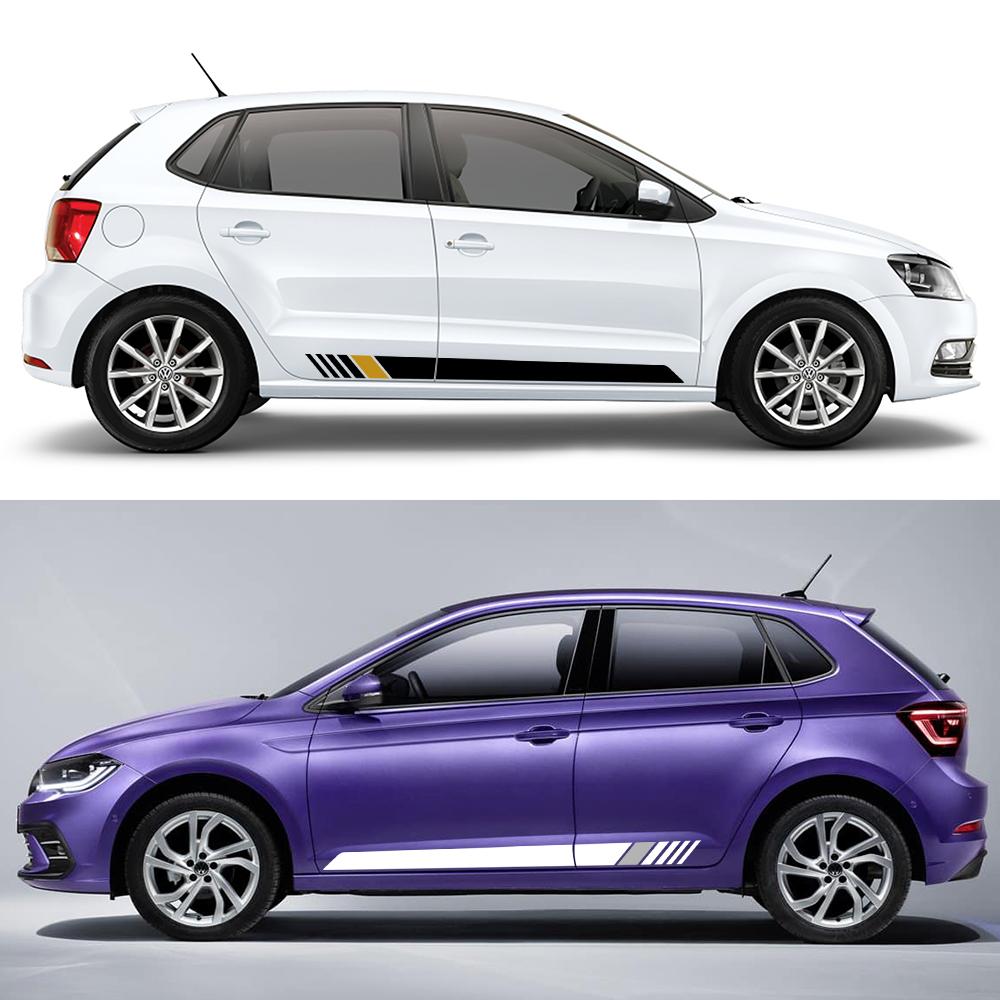 2PCS Racing Style Car Side Stickers Auto Tuning Modification PVC Decals For VW Volkswagen Polo 6R 6C 9N 9N2 9J Car Accessories