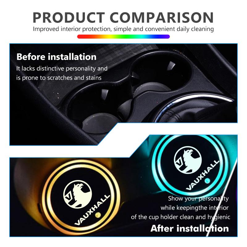 Car Colorful Luminous LED Atmosphere Light Cup Coaster Holder For Vauxhall VXR8 Insignia Vivaro Zafira Combo Movano Mokka GSe