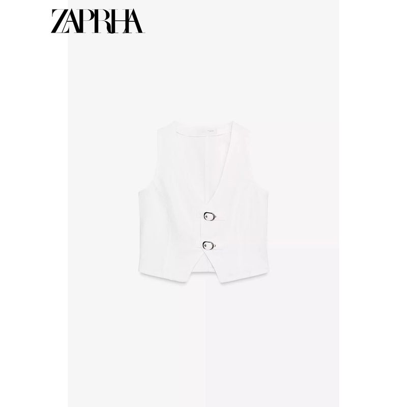 Zaprha 2025 New Arrival Fashionable Stylish Buckle Decoration Denim Casual Vest Jacket Women's Outer 1889080