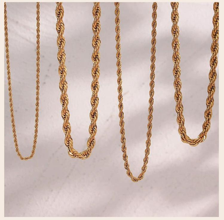 Classic 2/3/4/5MM Gold Plated Stainless Steel Rope Twist Chain Necklace for Men Women Waterproof Fade Resistant