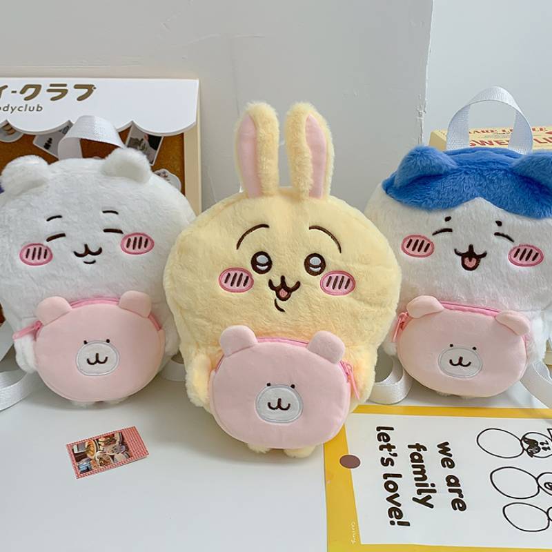 Chiikawa Cute Cartoon Plush Small Drawstring Bag With Padded Shoulder Strap For Daily Use
