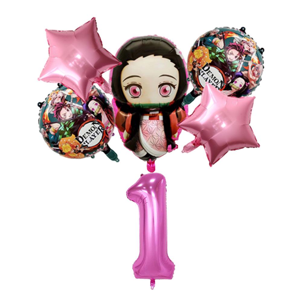 Demon Slayer Verjaardagsdecoraties Kimetsu No Yaiba Thema Anime Ballonnen Taarttoppers Sleutelhangers Verjaardagscadeaus voor Kinderen Babyborrel