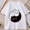 Yin Yang Cat TShirt Funny Cute Kawaii Kittens Tee Cotton Short Sleeve Summer Round Neck Tshirt Streetwear Basic Tees