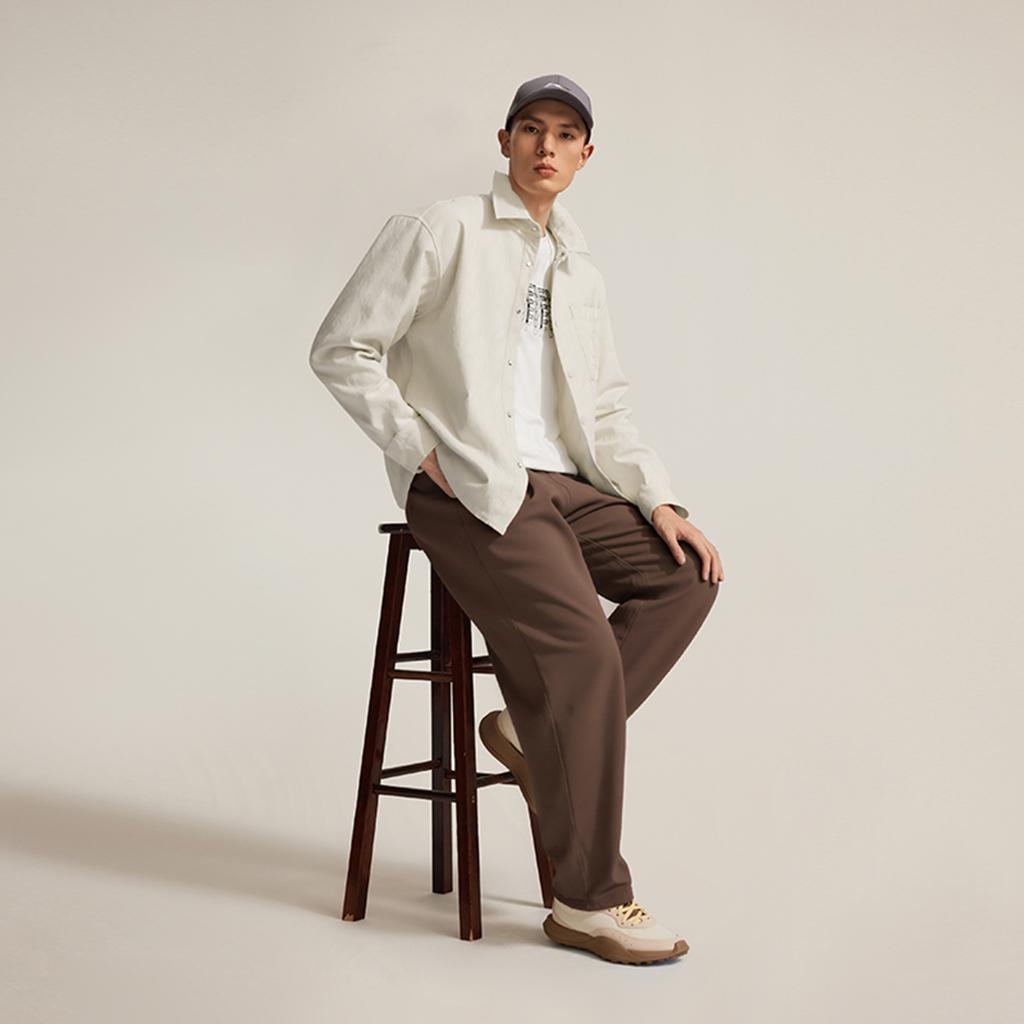 Li Ning Minimalist Comfortable Casual Loose Solid Color Polo Collar Long Sleeve Jacket Men Jacket AFDV895-2