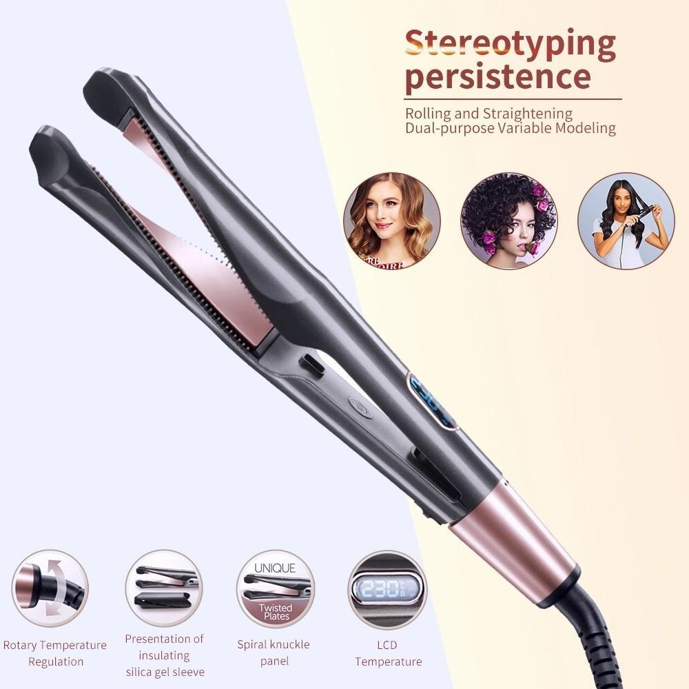 Hair Curler Straightener 2 In 1 Spiral Wave Curling Iron  Hair Straighteners