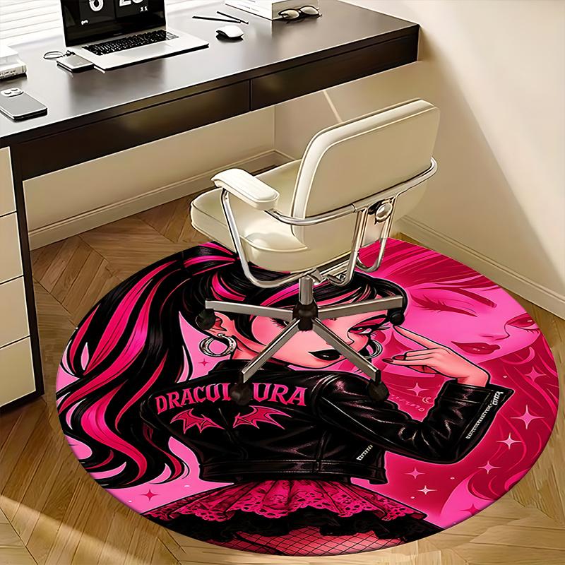 Draculaura Chair Mat Round Carpet - Gothic Home Decor, Sofa Rug, Office Mat, Gift for Her, Suitable for Bedroom, Living Room, and Various Rooms0462b