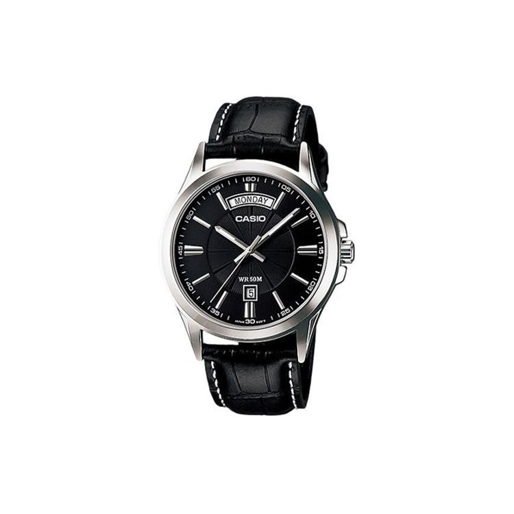 Casio Enticer Series Simple Business Quartz Movement Leather Strap Watch Men watches Black MTP-1381L-1AV Regular Box,Black Dial