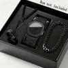 4 Stück/Set Damen Herren Uhren- und Schmuckset | Herren Halsketten Ring | Herren Armbänder | - Minimalistische Moderne Schwarze Quarz Uhr