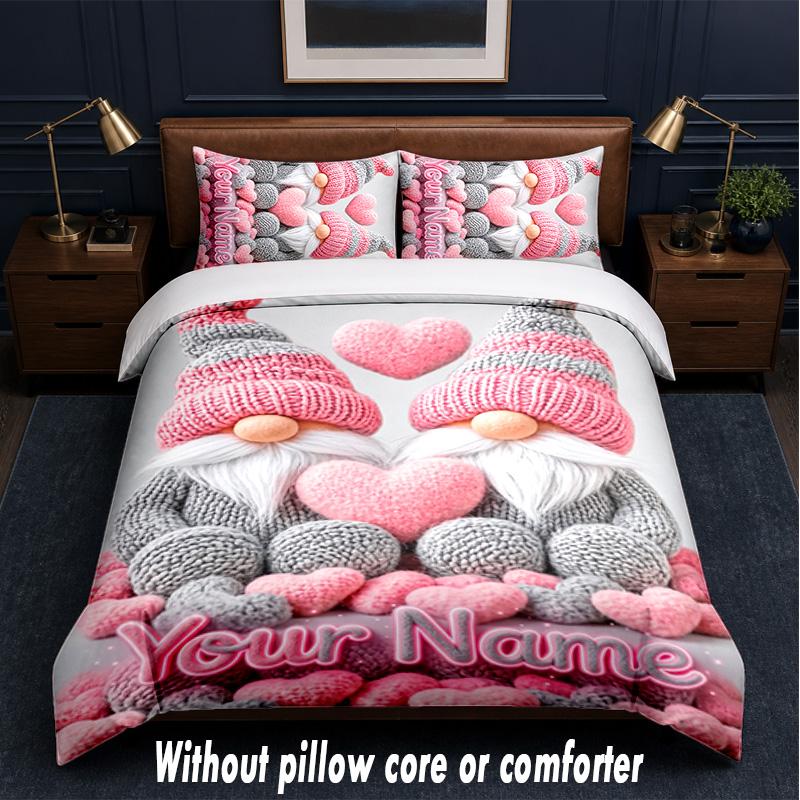 Set Biancheria da Letto a Tema Gnomo con Testo o Nome Personalizzato, 3 Pezzi, 1 Lenzuolo Sotto con Angoli & 2 Federe, Biancheria da Letto Personalizzata per la Casa