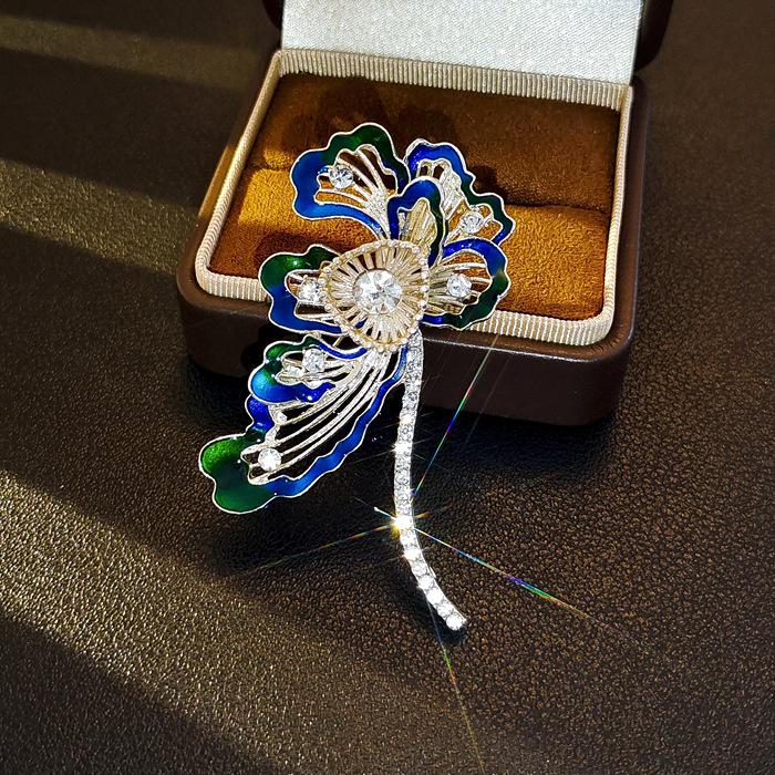 Elegante chinesische Retro-Emaille-Brosche Phönix & Schmetterling für Damen