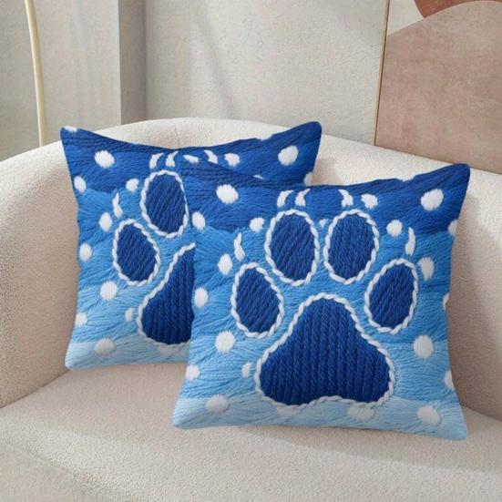45x45CM Blue Paw Dotted Pillowcase Single Side Print Throw Pillow Cover Home Living Room Bedroom Sofa Bed Decorative Square Cushion Cover