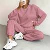 Women's Crew Neck Cable Knit Textured Long Sleeve Sweatshirt & Jogger Pants 2 Piece Loungewear Tracksuit Set