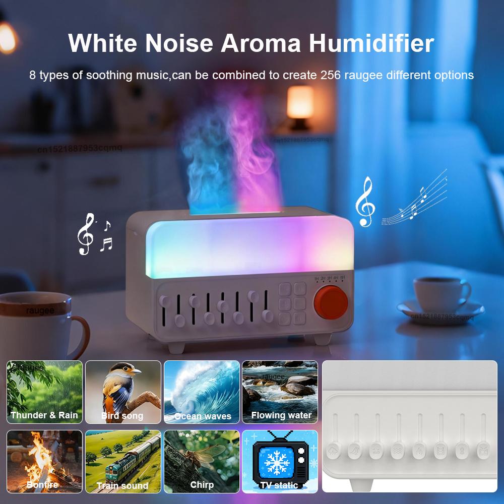 Flammenbefeuchter, Aromadiffusor für Zuhause, Duftdiffusor mit weißem Rauschen, farbenfrohe Nachtlampe