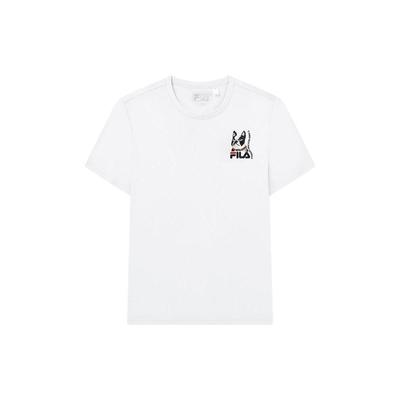 Lässiges Atmungsaktives Besticktes Hunde-Logo Einfarbiges Sport-Rundhals-Kurzarm-T-Shirt Herren Tops Weiß F51M228219FWT