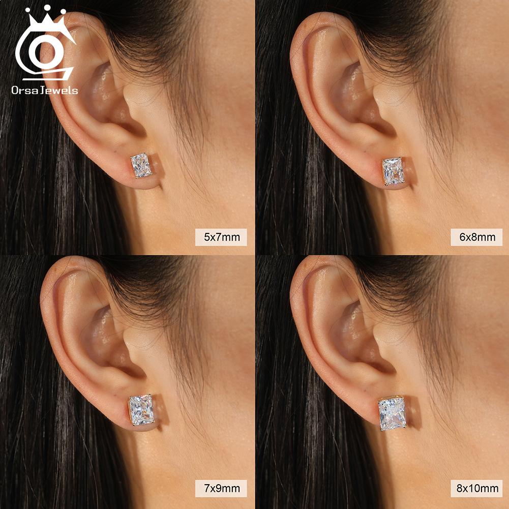 ORSA JEWELS D Color Radiant Cut Moissanite Diamand Exquisite 925 Silver Stud Earrings for Women Shiny Earrings Jewelry SMOE06