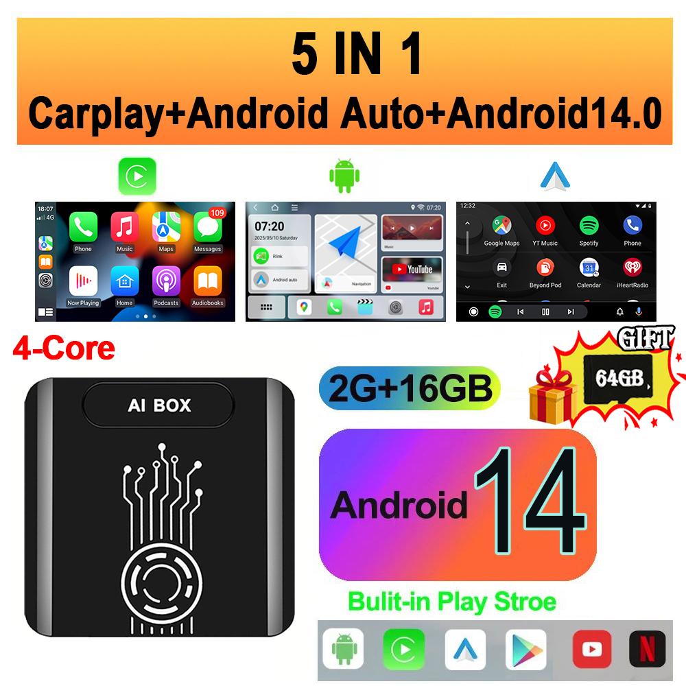 Android 14 Carplay Ai Box Wireless Carplay Android Auto Adapter For Netflix YouTube Free Memory Card For Toyota Mazda Hyundai
