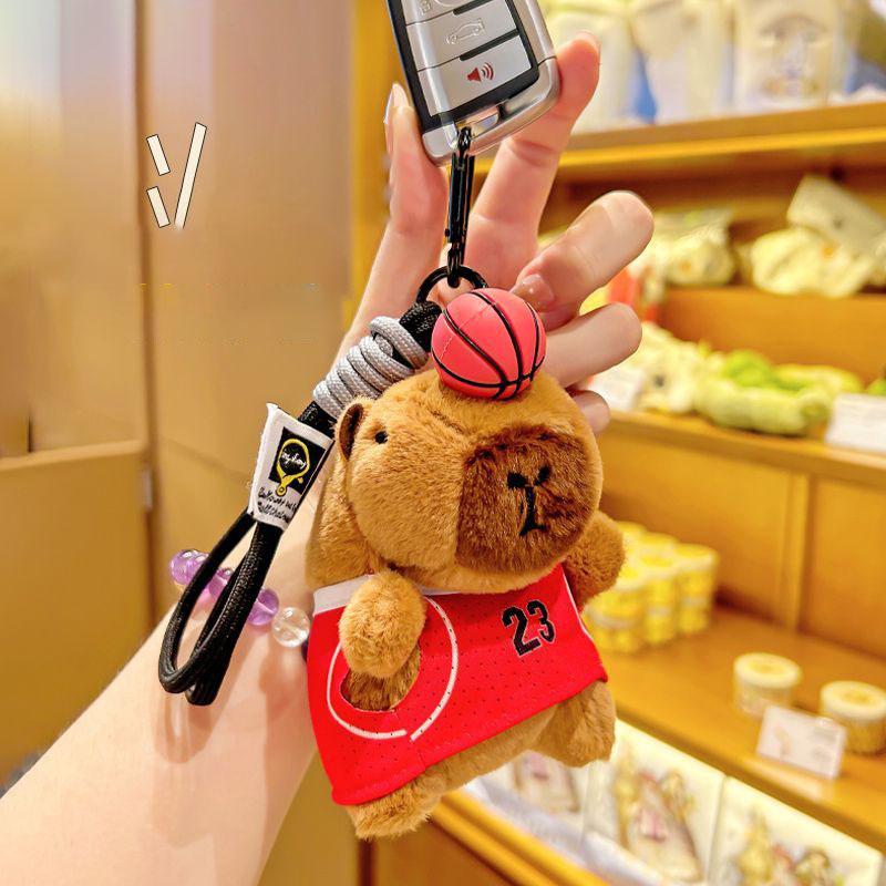 Schattige Capybara Pluche Sleutelhanger Sport Thema Voetbal Basketbal Tafeltennis Squishy Pop Tas Bedeltje Hanger Met Lanyard Voor Fan Cadeau 15CM