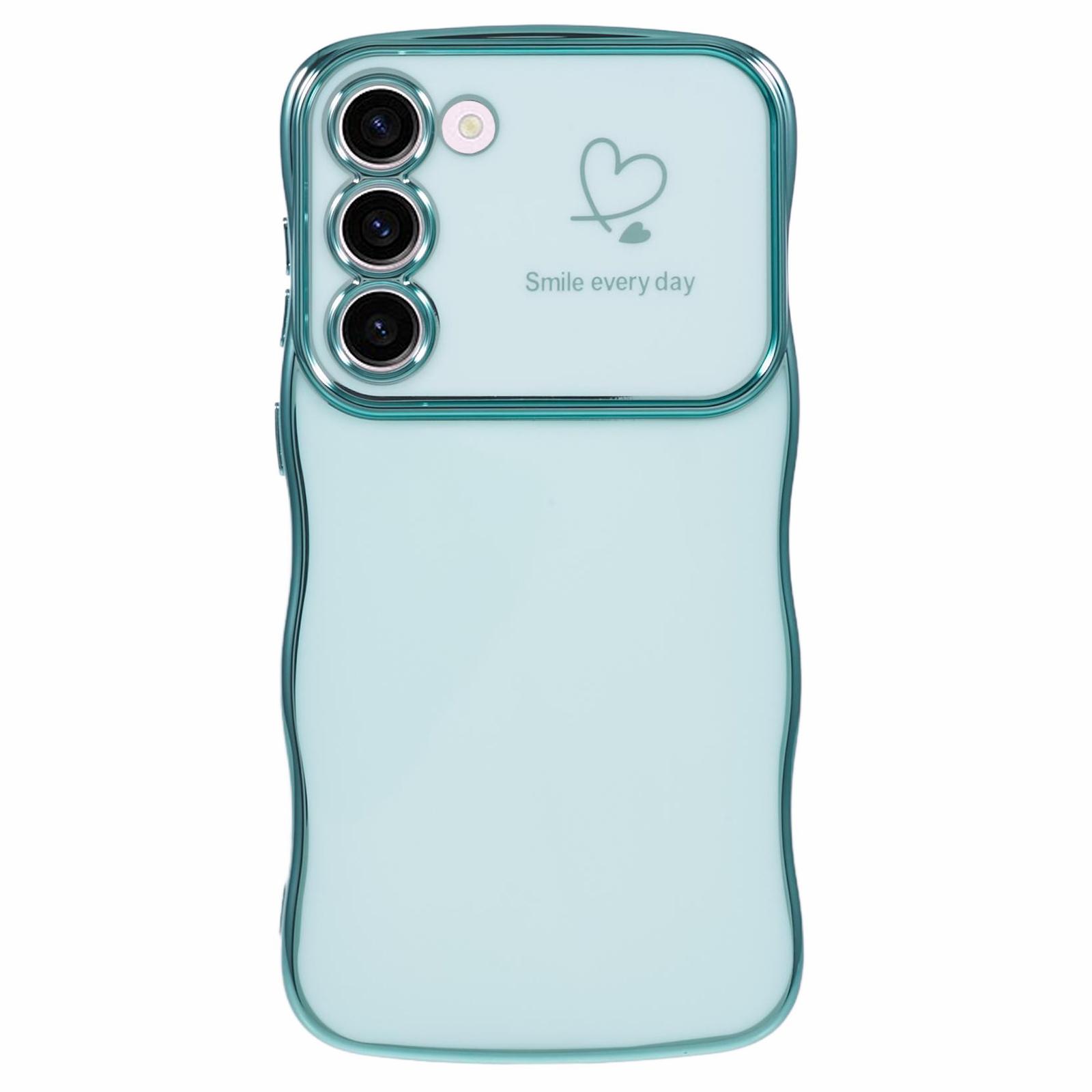 

For Samsung Galaxy S23 Case Love Hearts TPU Phone Cover Curly Wave Frame Large Window Green