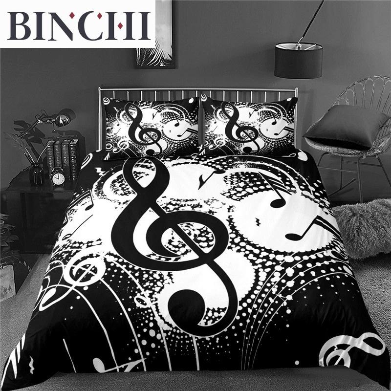 3d Music Notes Guitar Duvet Cover Set For Teens Adults Bedroom Decor Music Bedding Sets Fashion Hip Hop Comforter Cover