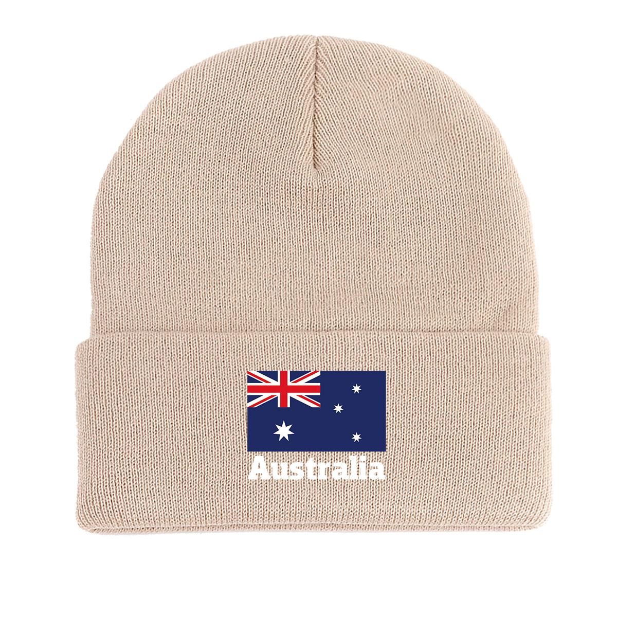 

Вязаная шапка бини с принтом национального флага Австралии, патриотическая шапка-бини с отворотом, в стиле хип-хоп, с помпоном, вязаная шапка бини as the picture бежевый