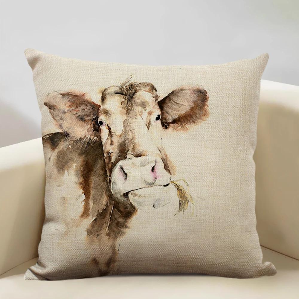 Watercolor Animal Horse Chicken Lizard Cow Antelope Decorative Pillow Case 45x45cm Cushion Cover for Sofa Home Decor