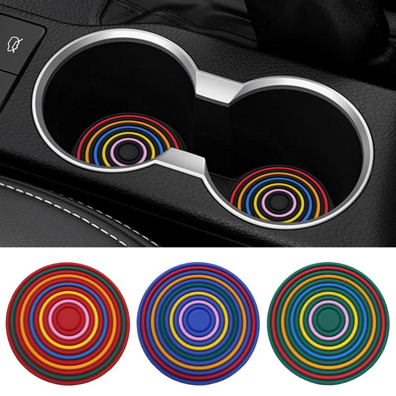 Non-Slip Car Coasters Rainbow Car Drink Coaster Auto Cup Holder Insert Cupholder Coaster Water Bottle Holder Pad Car Accessories
