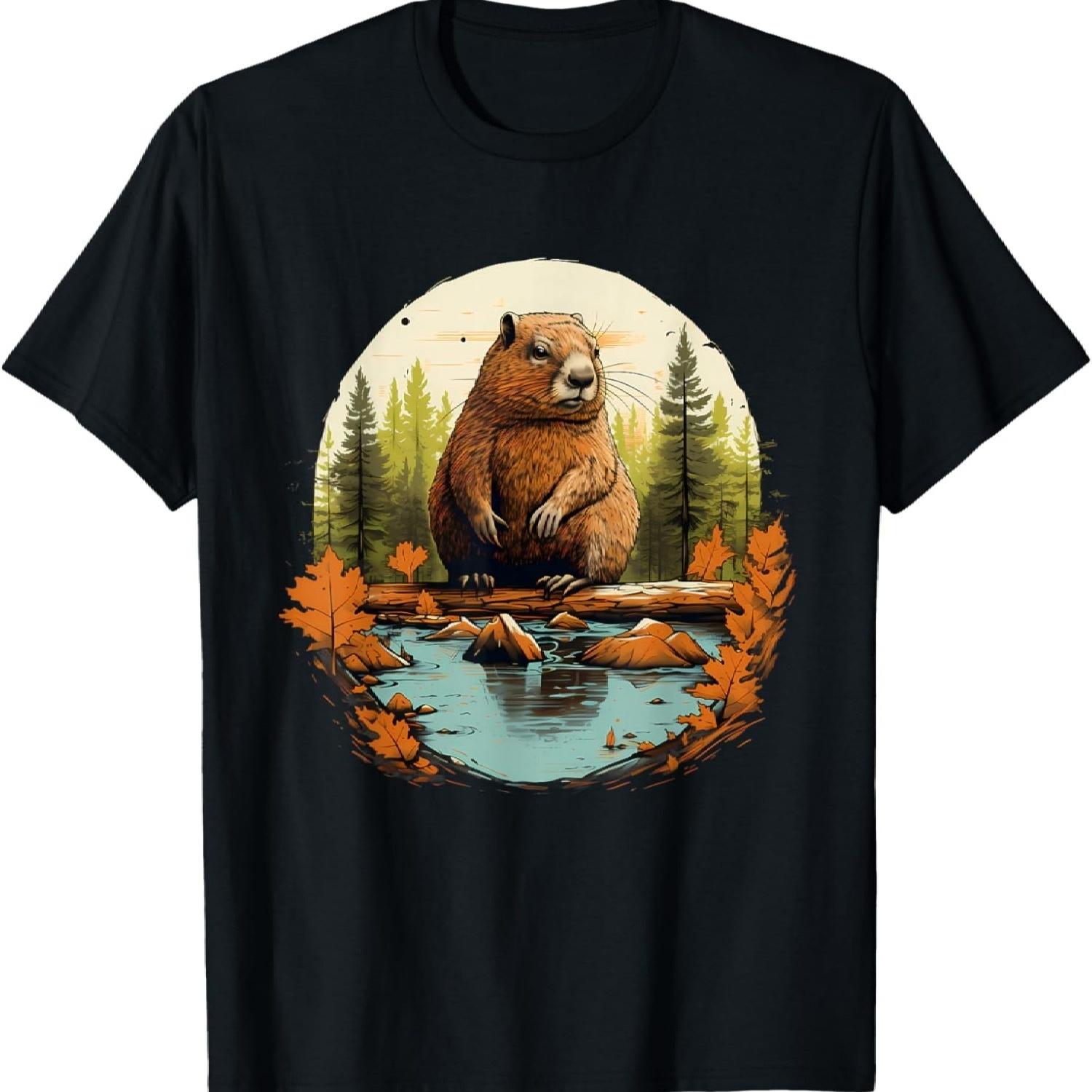 

Beaver Wildlife Nature Animal Lover Artwork Forest Motif T-Shirt XXXXXL чорний