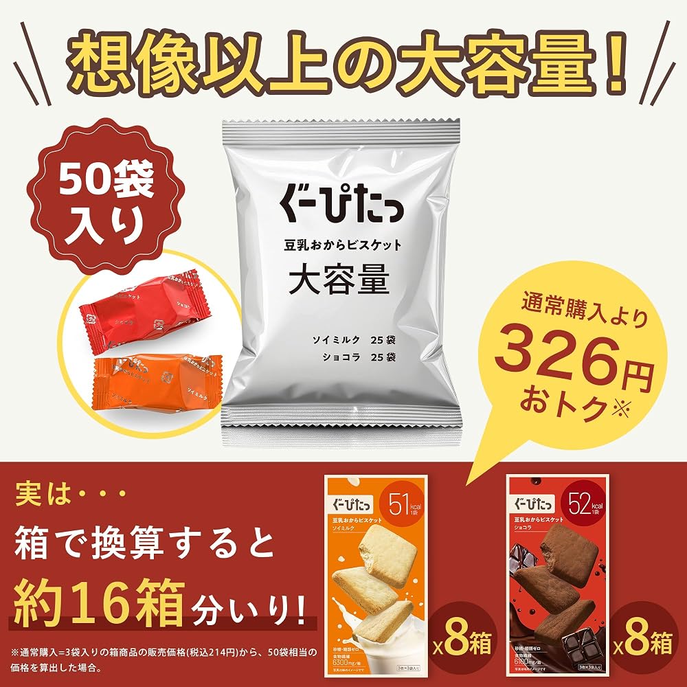 Naris Up Goo-Pita Soy Milk Okara Biscuits, Large Bag of 50 Individually Wrapped Biscuits, Soy Milk