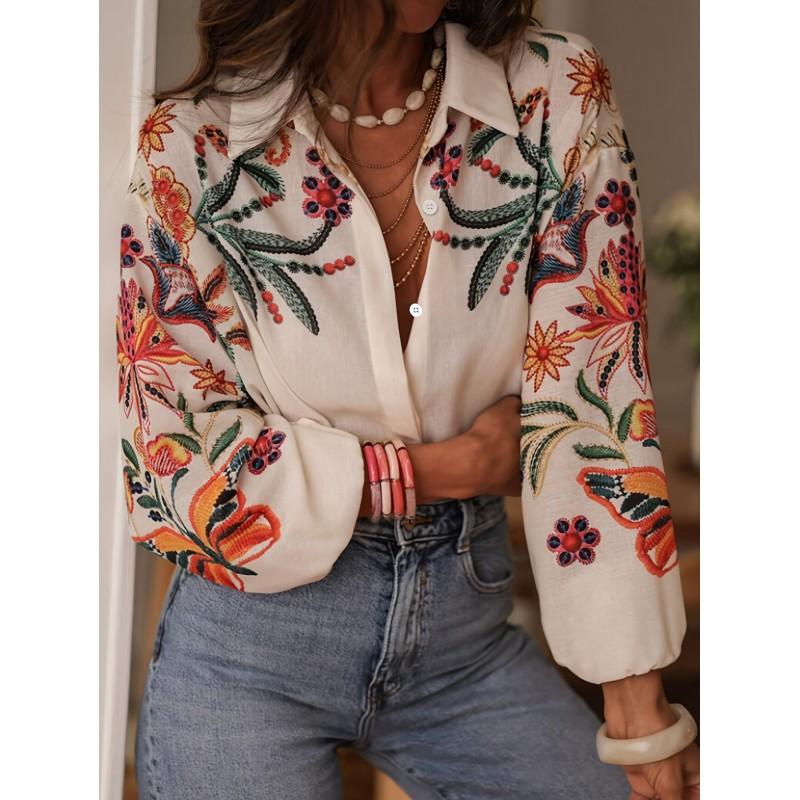 Womens Loose Fit Long Sleeve Digital Print Shirt Top - Streetwear Style 2025