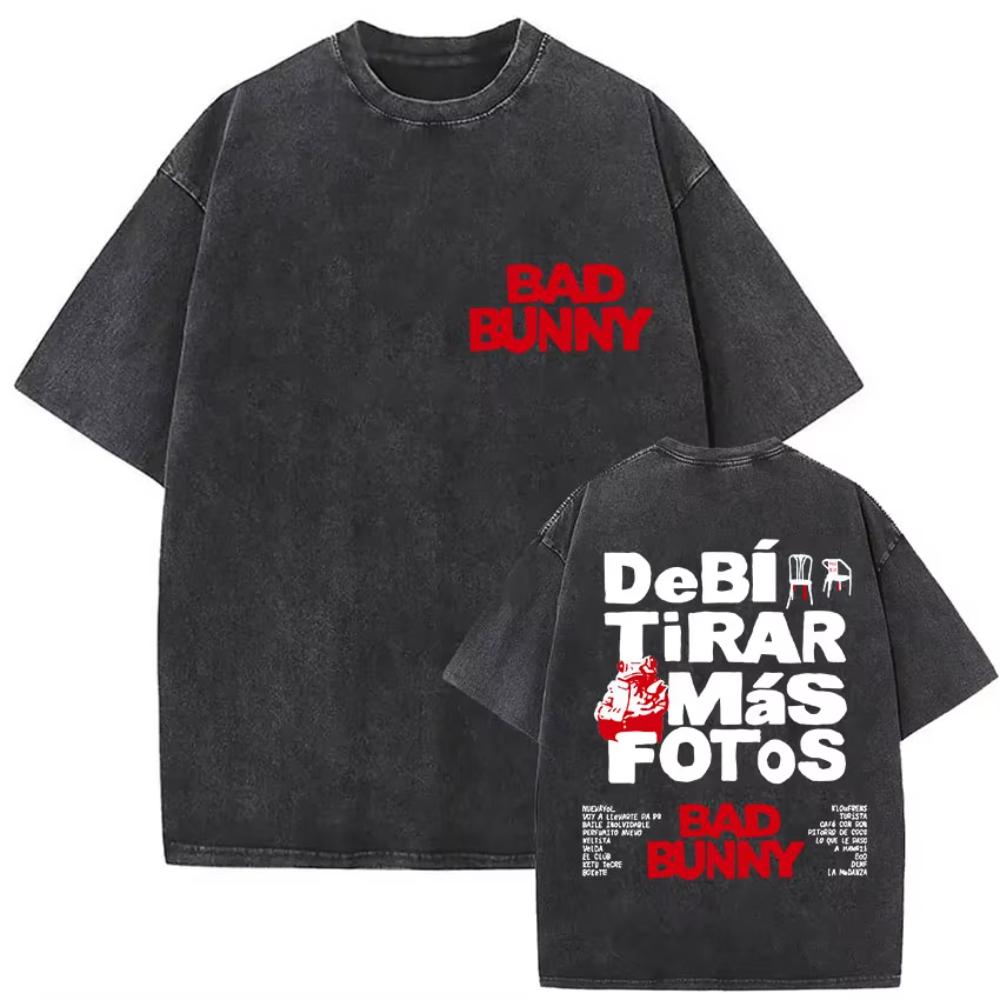 

s Vintage Washed Bad Bunny Album T Shirt Mens Gothic Hip Hop Short Sleeve Tshirts Pop Fashion Casual Tshirt Streetwear 2XL