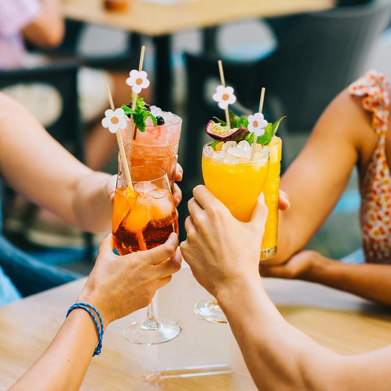 100Pcs Daisy Flower Disposable Bamboo Food Picks Dessert Fruit Forks Kids Birthday Party Wedding Supplies Baby Shower Decoration