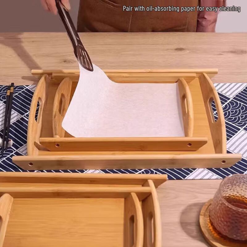 

Bamboo and Wood Serving Tray with Double Handles