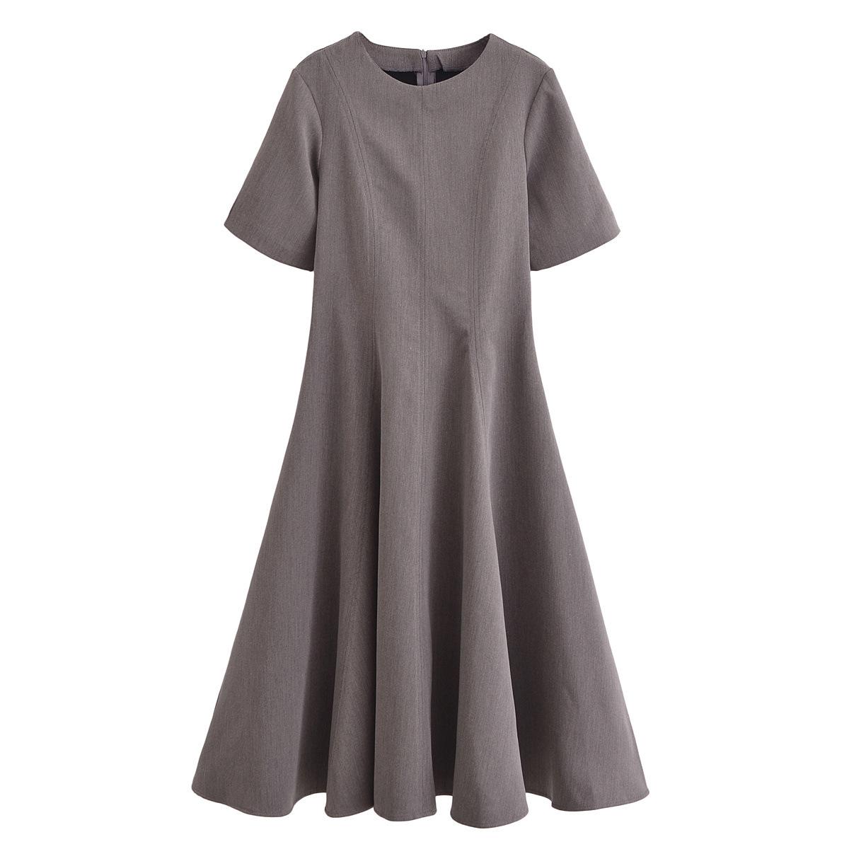 

Women s Spring 2025 European & American Style Wave Hem Round Neck Midi Dress Large серый
