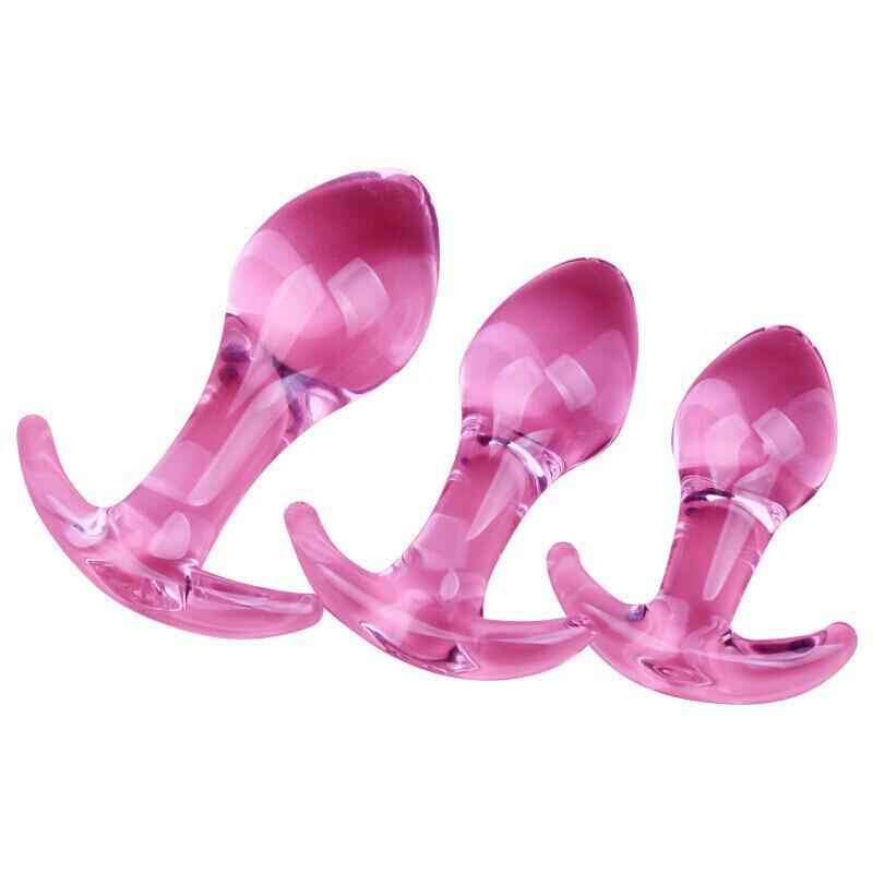 3pcs Small Anal Plug Smooth Glass Butt Plug Beginner Women Sex Toys Pink Glass Anal Plug Anchor/ Base Choose Prostate Massage