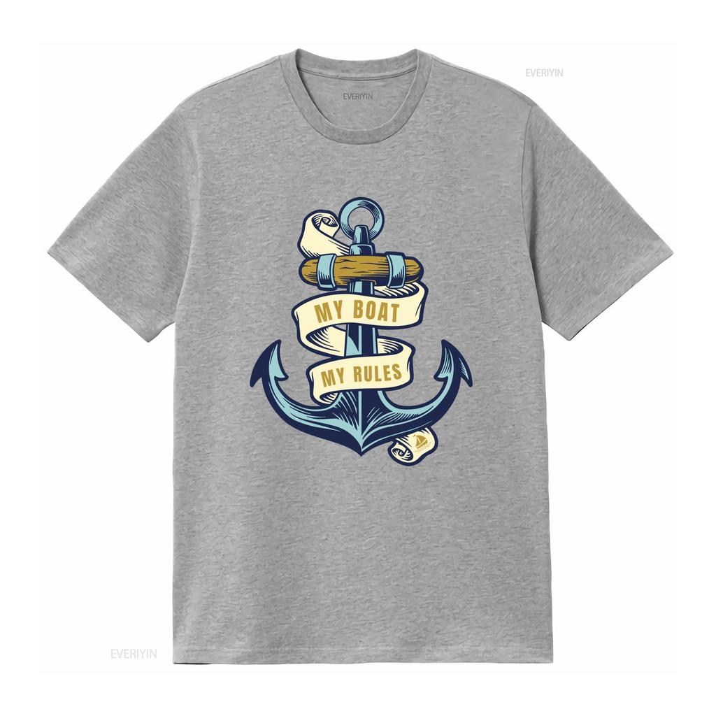 My Boat Rules Mens T Shirt Funny Sailor Anchor Design for Nautical Lovers Vintage Washed Versatile Breathable Soft Fashion