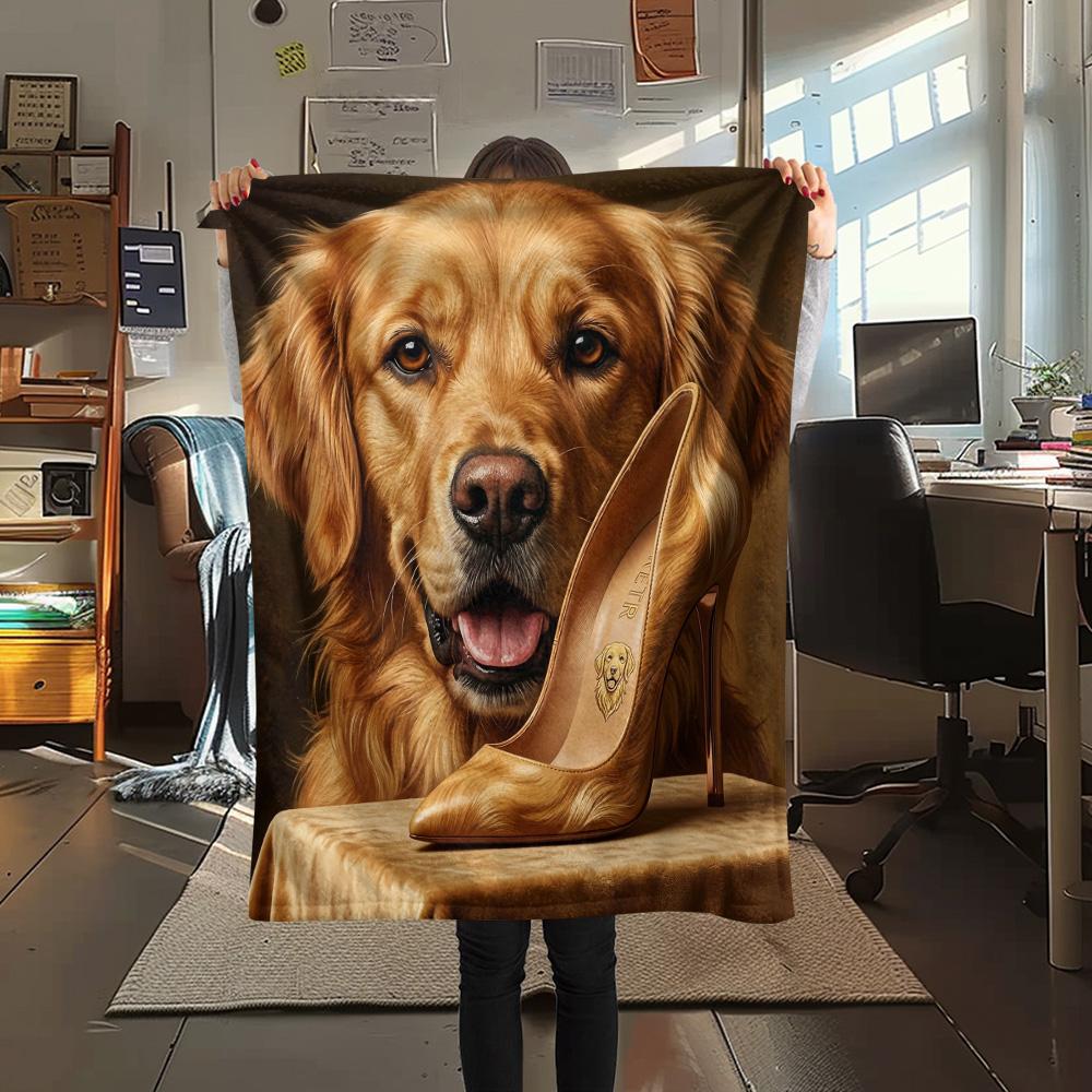 

1Pc Vintage Dog Painting Print Flannel Blanket High Quality Warm Comfortable Cover for All Seasons Perfect for Gifts Home Decor 80cm x 120cm