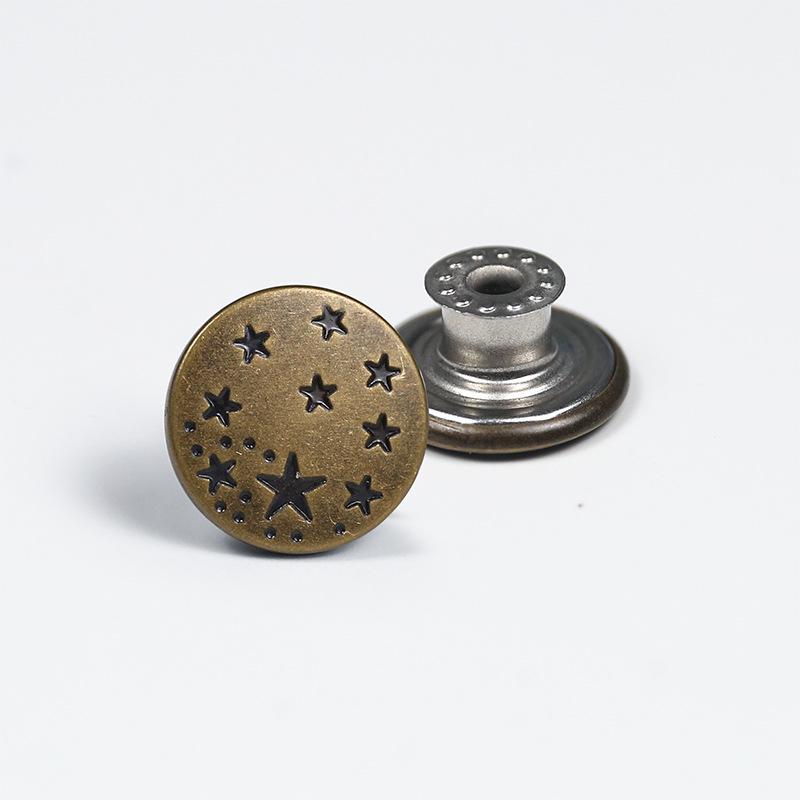 Antique Bronze Smooth Metal Tack Button for Jeans, Jackets & Dungarees with Engraving