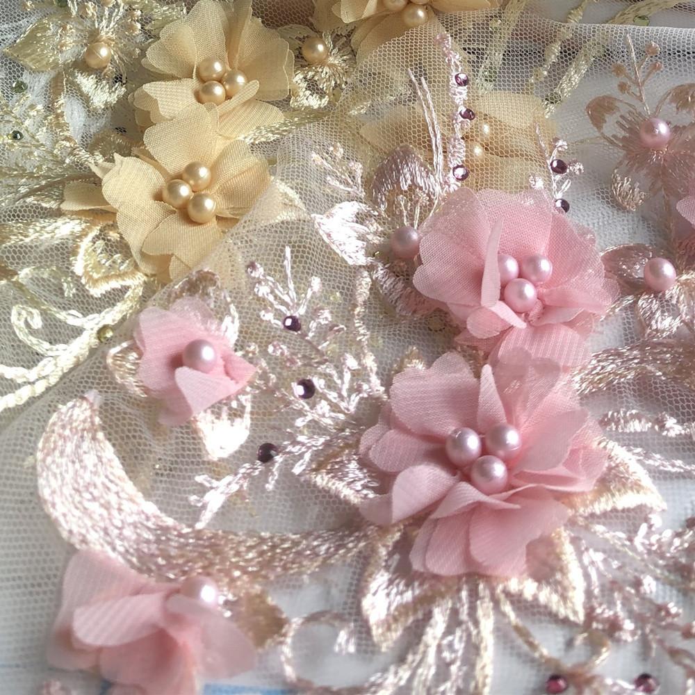 New Chiffon Three-dimensional Flower Cloth Stickers Beaded Mesh Embroidery Cloth Stickers Lace Patch Clothes Decoration Accessor