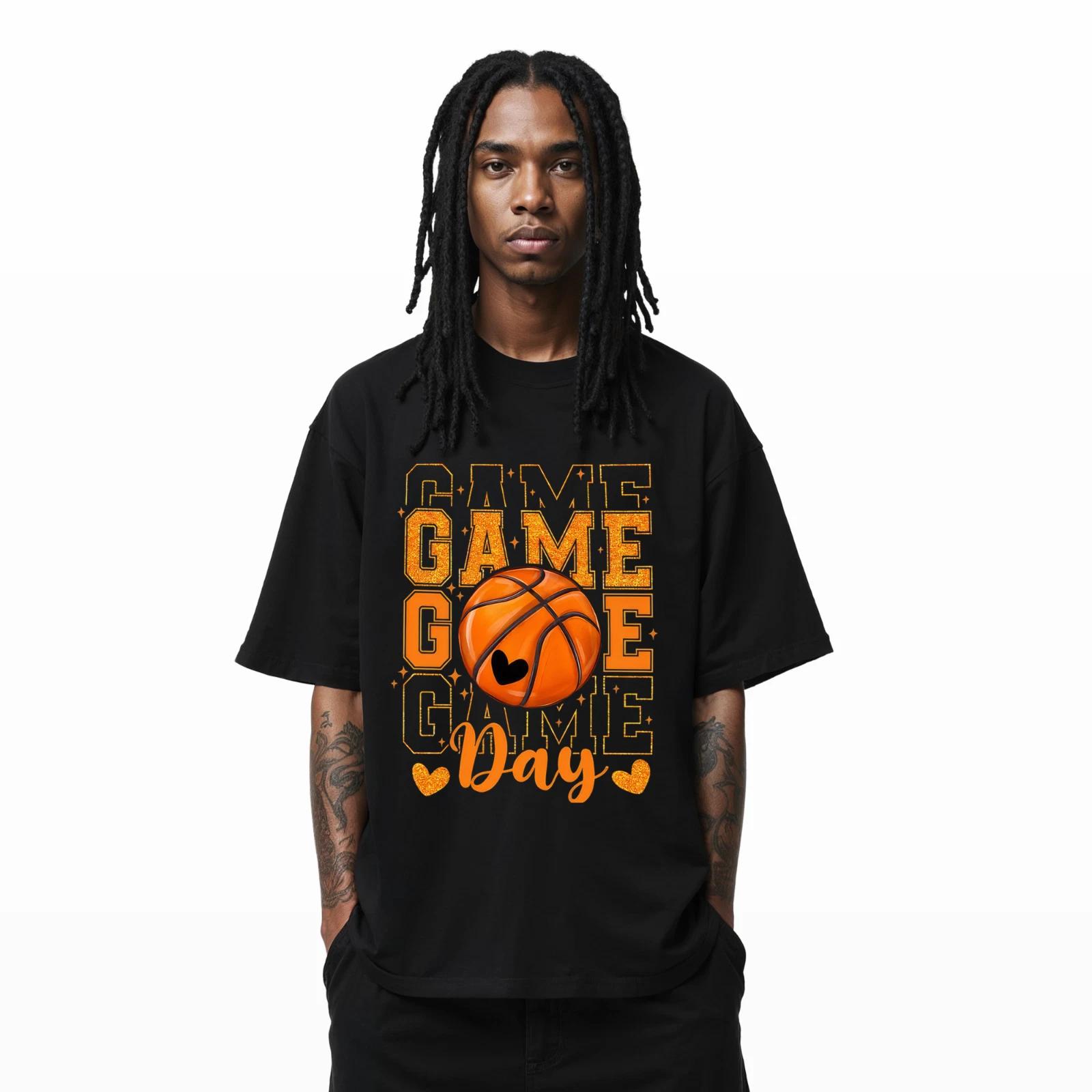 

Game Day Basketball T-Shirt Sports Fan Glitter Heart Graphic Tee Unisex A42 2XL