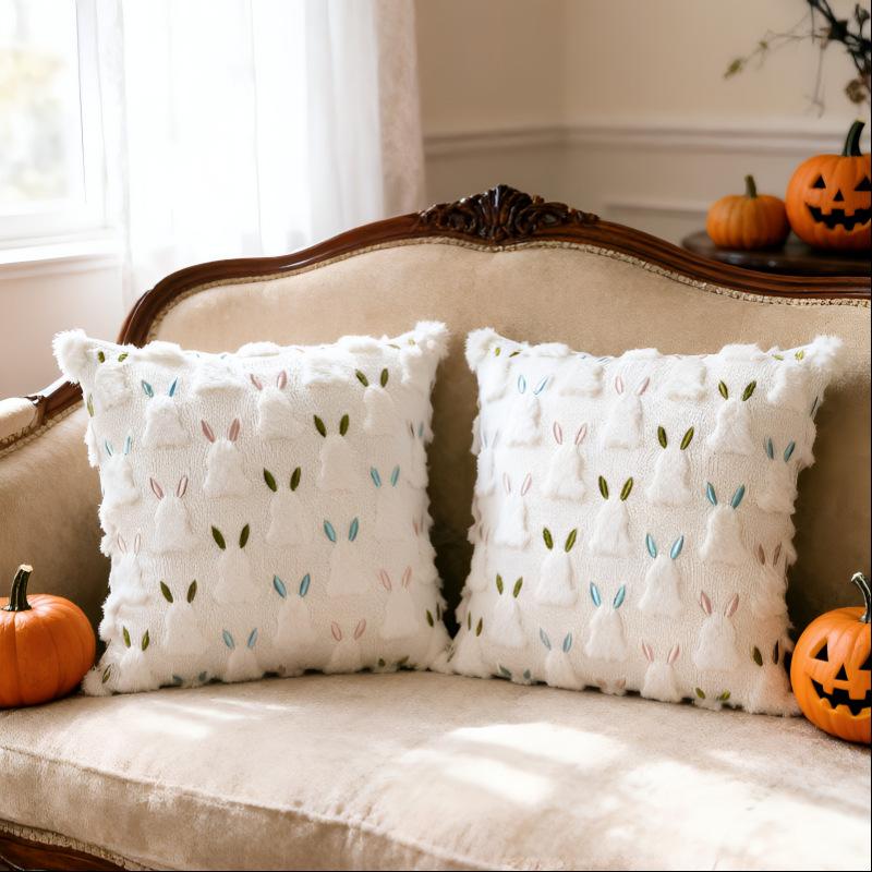 Halloween Pumpkin Ghost Throw Pillow Cover Soft Plush Pillow Cushion Case Velvet Back Pillowcase for Home Living Room Bed Decor