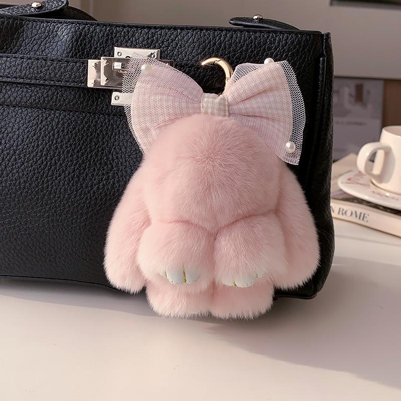 Rex-Kaninchenfell Fliege Plüschhasen Puppen Taschenanhänger Plüschhase Paar Anhänger Niedlicher Flauschiger Hase Tasche Anhänger