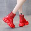 Móda 7CM Podzimní Bling Kožené Boty Klínkové Podpatky Dámské Kotníkové Boty Vysoké Šněrovací Platformové Tenisky Zimní Červené Motorkářské Boty Dámské Boty