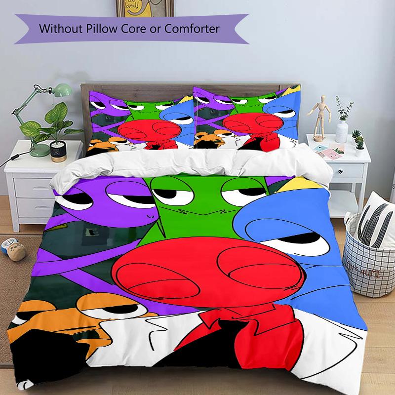 Colorful Cartoon Character Group Print 3Pcs Bedding Set,Duvet Cover with 2 Bedro,Pillowcase Home Birthday Gift