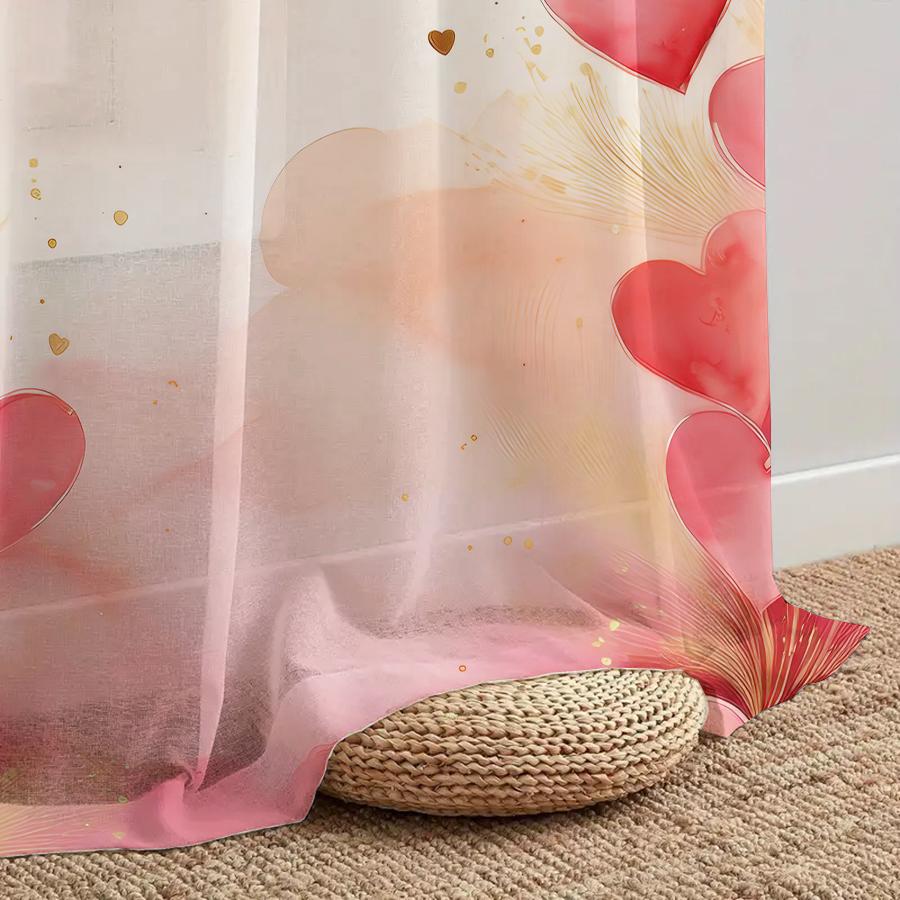 1PCS pink heart-shaped gauze curtain   romantic style   perfect for Valentine's Day   suitable for both bedroom and living room