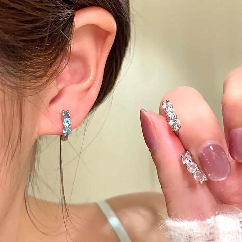 Colored Zirconia Double Piercing Hoops - Elegant, Shiny, Versatile Design Earrings