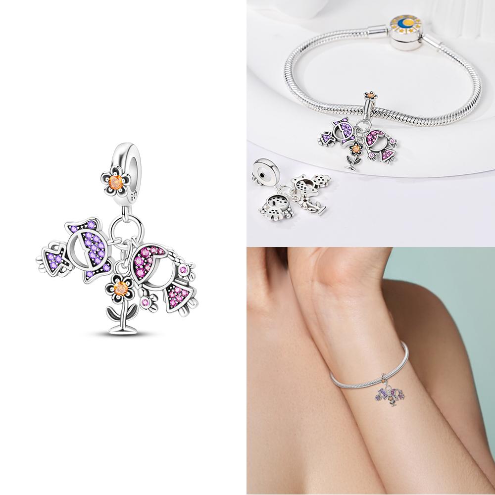 Pendants Woman Original Copper Rose Flower Bear Butterfly Beads Fit Bracelet Pendant Jewelry Making Up For Women Fine Gift