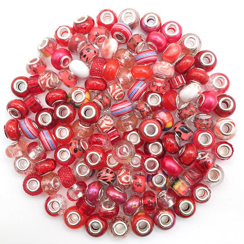 Sortierte Panjia-Stil Großlochperlen (10 Stück): Gelb, Grün, Rosa, Blau, Lila für DIY-Armbänder.